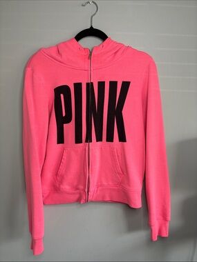 PINK Victoria's Secret Hot Pink Zip-Up Hoodie with Black Logo